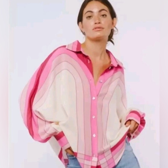 Ciebon Tops - Ciebon Oversized Retro Stripe Button Down Blouse – XS